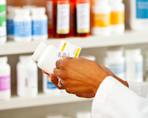 Shelf of medications in pharmacy