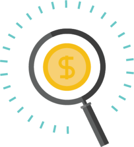 magnifying glass with money icon